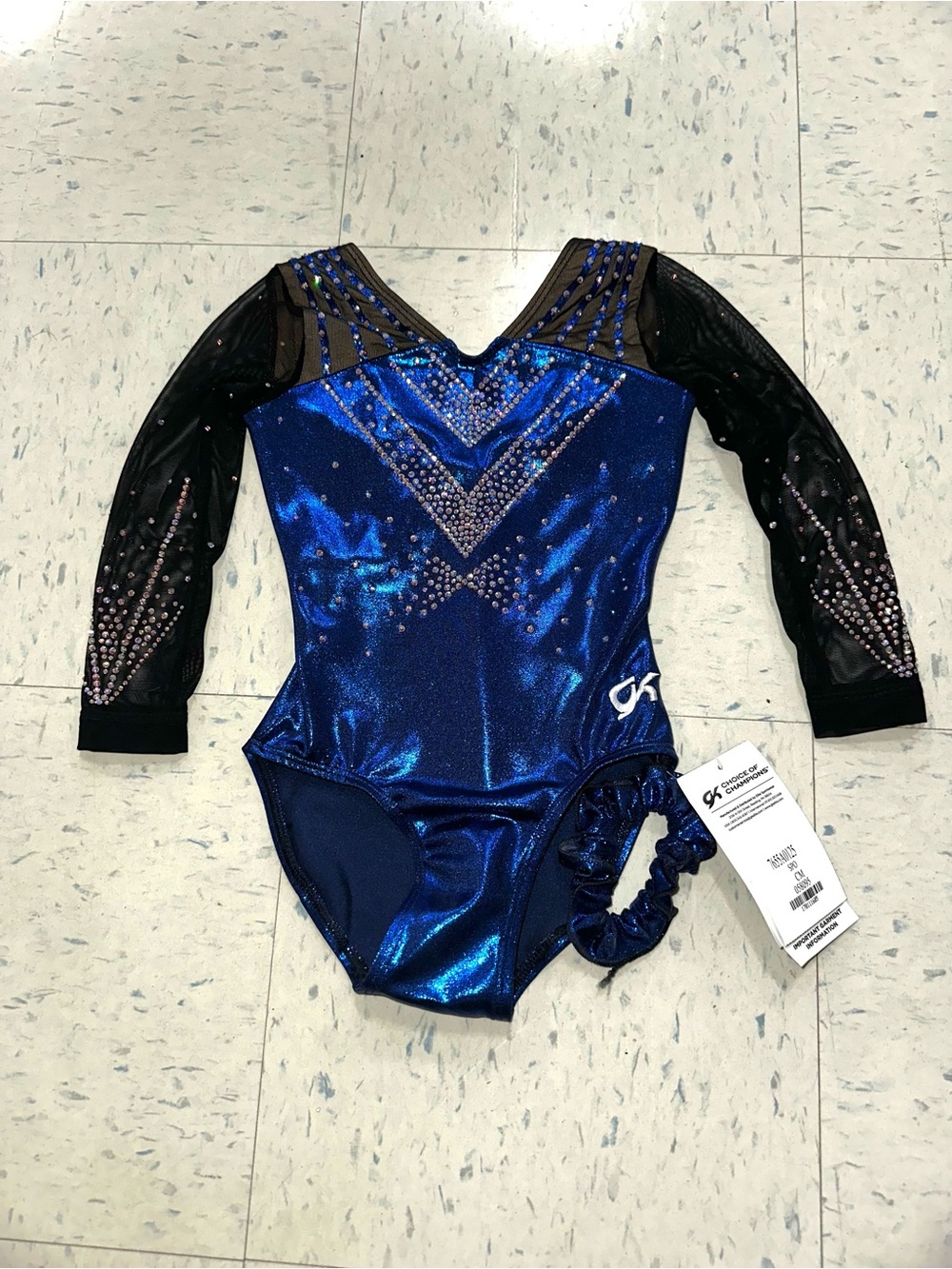 GK Metallic Royal Blue and Black Long Sleeve Gymnastics Leotard